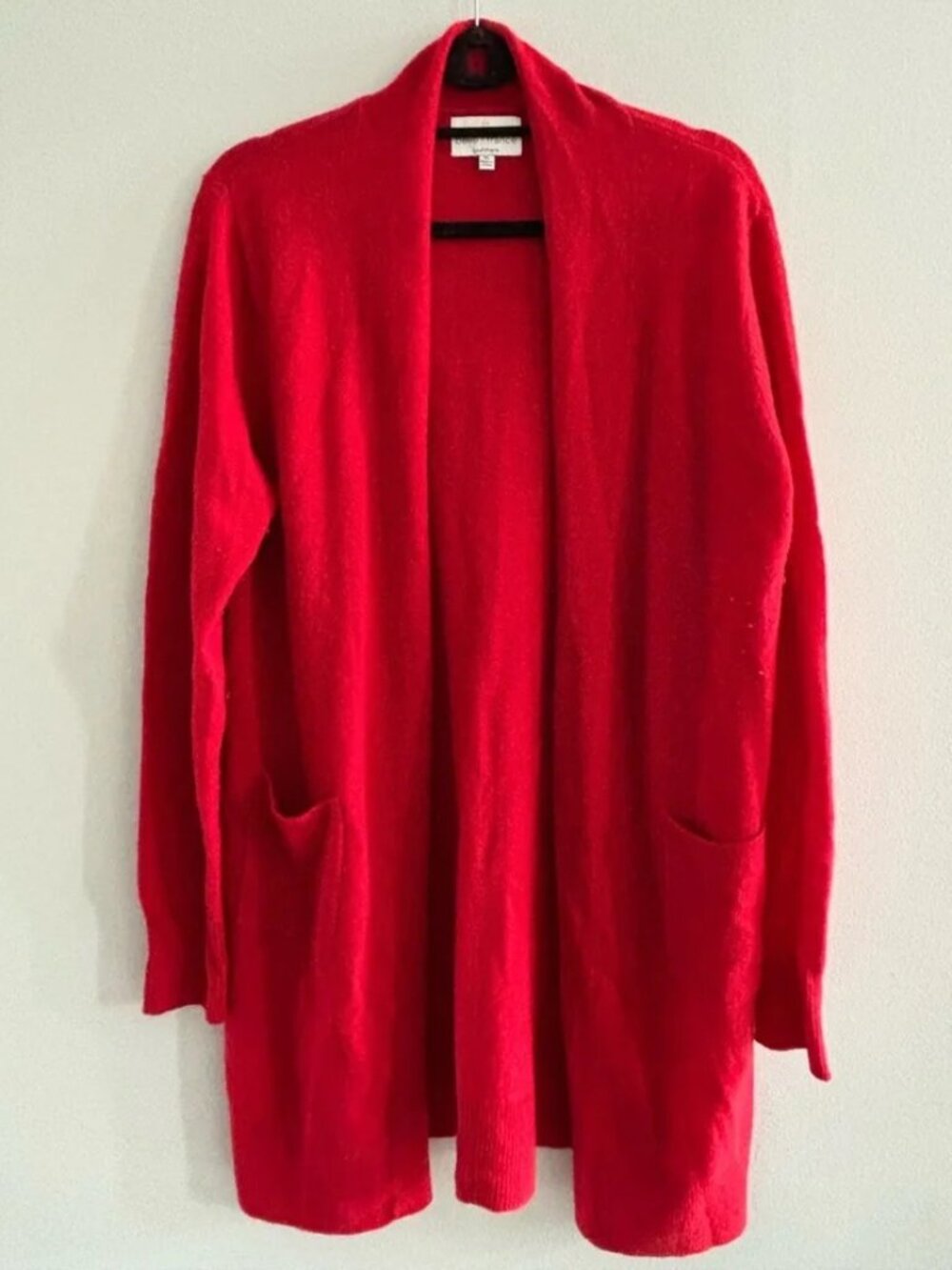 Belle France 100% Cashmere Open-Front Red Cardigan Sweater